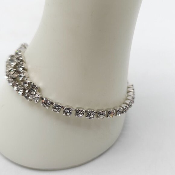 Vintage Silver Tone Clear Rhinestone Bracelet With Elegant Snap Clasp - Picture 3 of 5